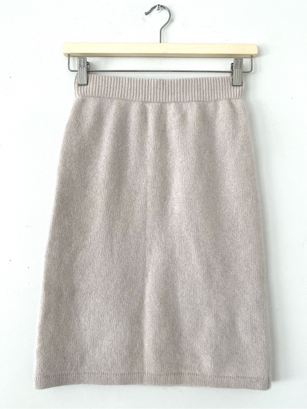 Madeleine Cream Lambswool & Angora Blend Pencil Skirt Sz S Hong Kong Made Luxury